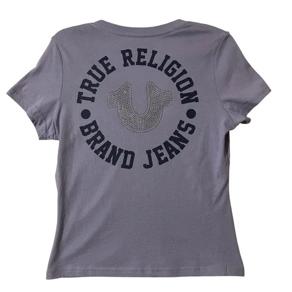 True Religion Womens Heirloom Lilac Crystal HS V-Neck Tee Light Purple Small New - Picture 1 of 7